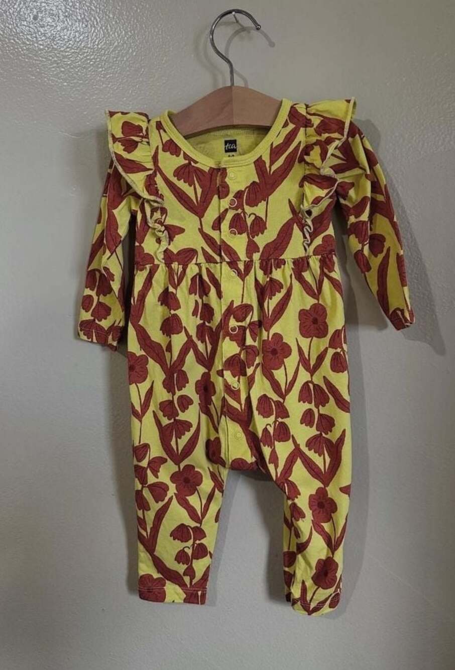 Tea Collection Floral Ruffle Shoulder Baby Romper 6-9M